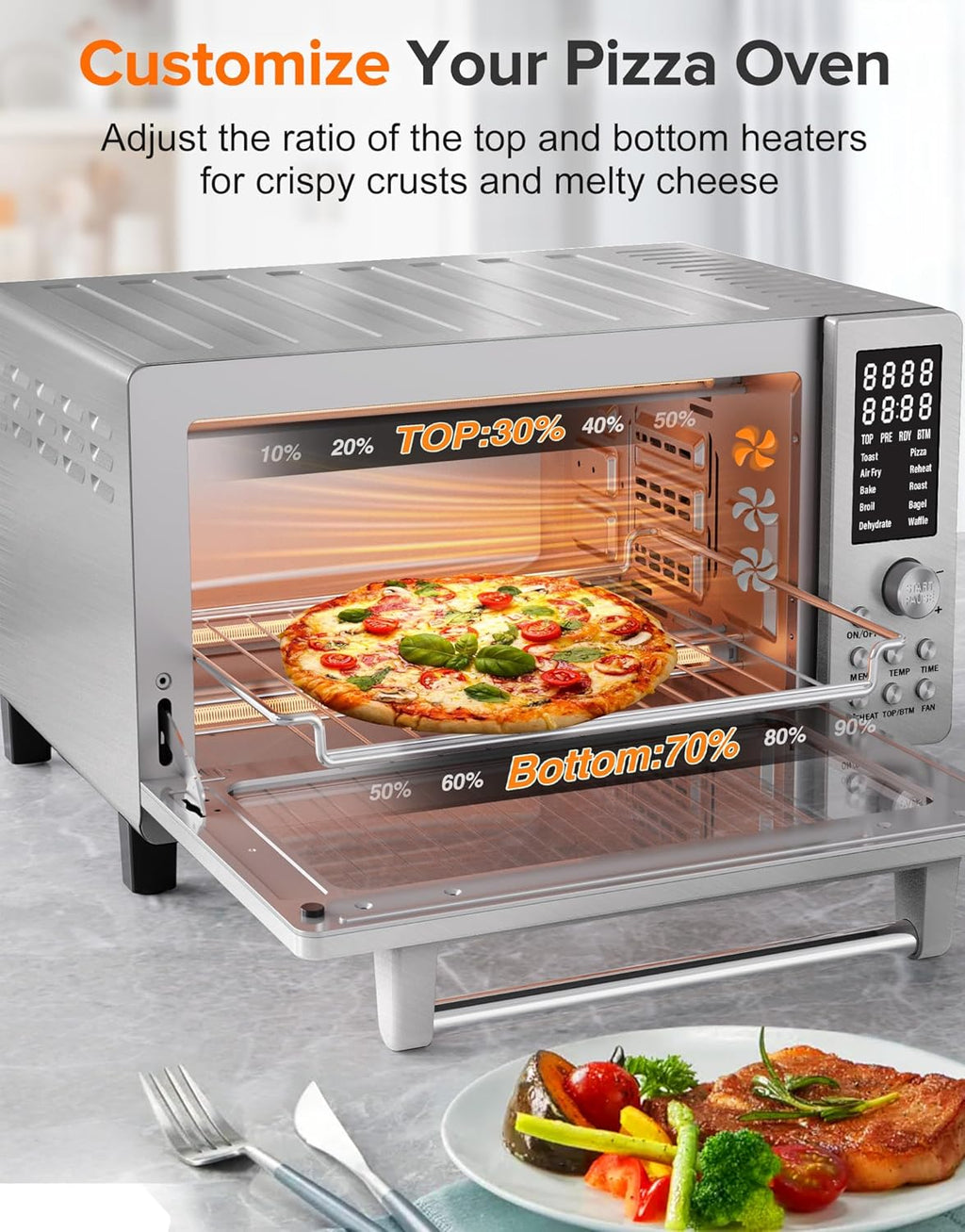 Bravo Pro Smart Air Fryer Toaster Oven Countertop Combo | 10-in-1 Cooking Functions, 1800W, 50-450°F, 21-Qt
