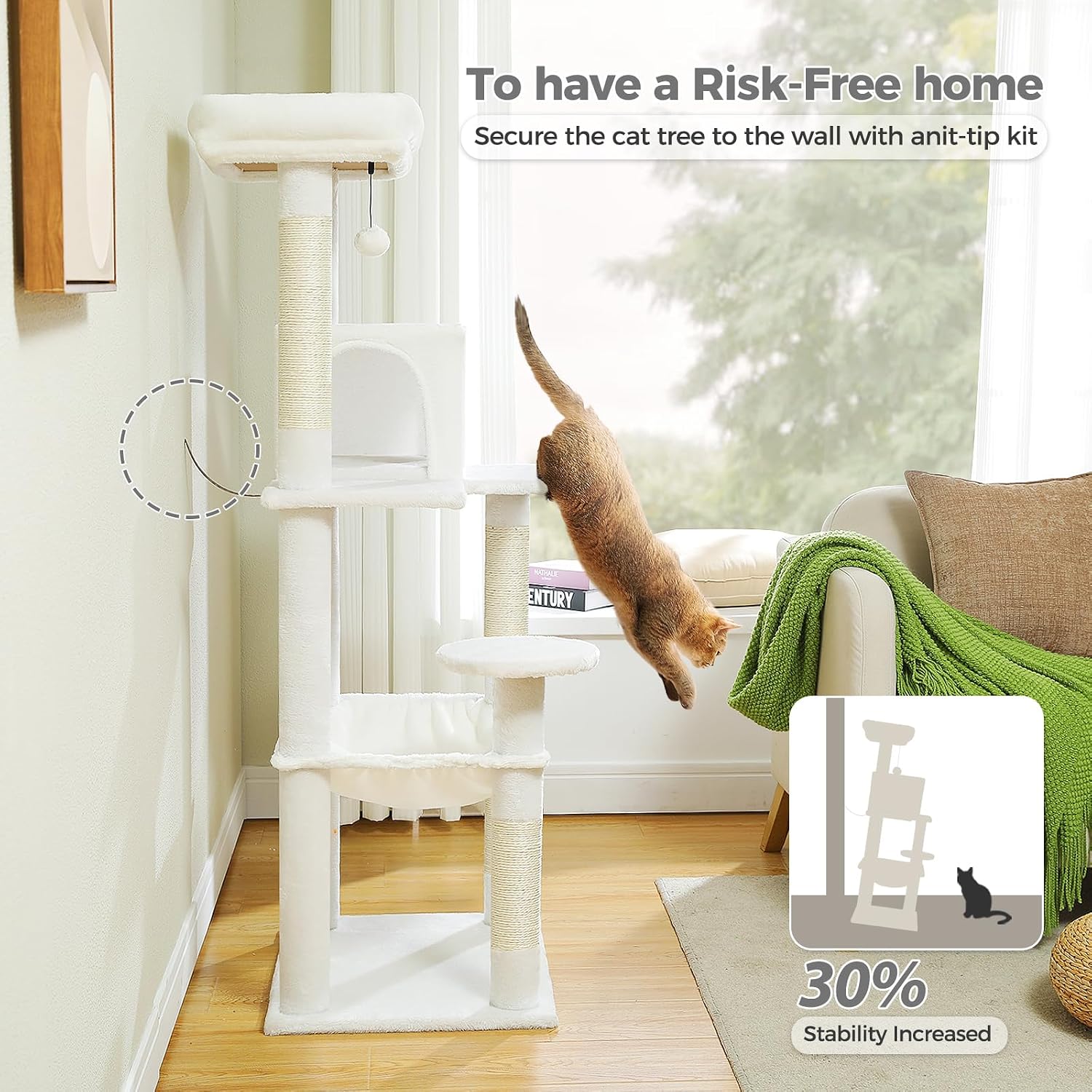 Gothic Cat Tree Tower for Indoor Cats, 31.5'' Small Cat Tower Condo with Sisal Scratching Ramp, Cozy Hammock and