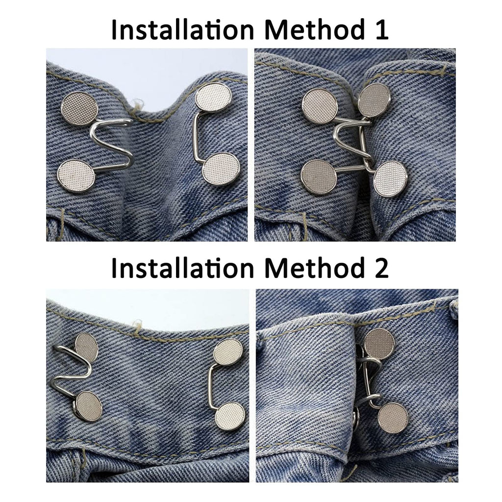 2 Sets Adjustable Jeans Button Pant Waist Tightener, Black Pearl