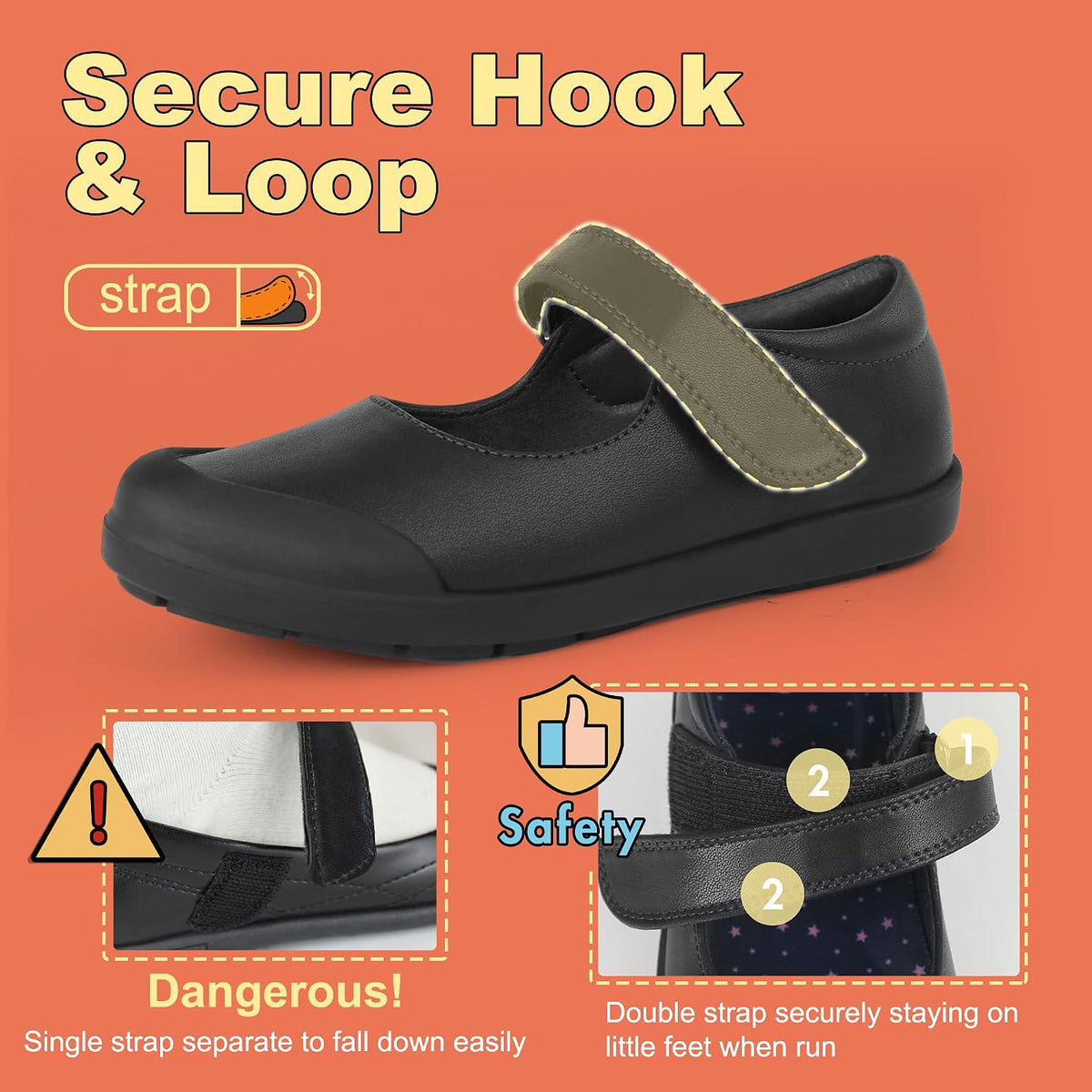 Girl's Strap Mary Jane Flats Durable School Uniform Dress Shoes (Toddler/Little Kid/Big Kid/Youth)