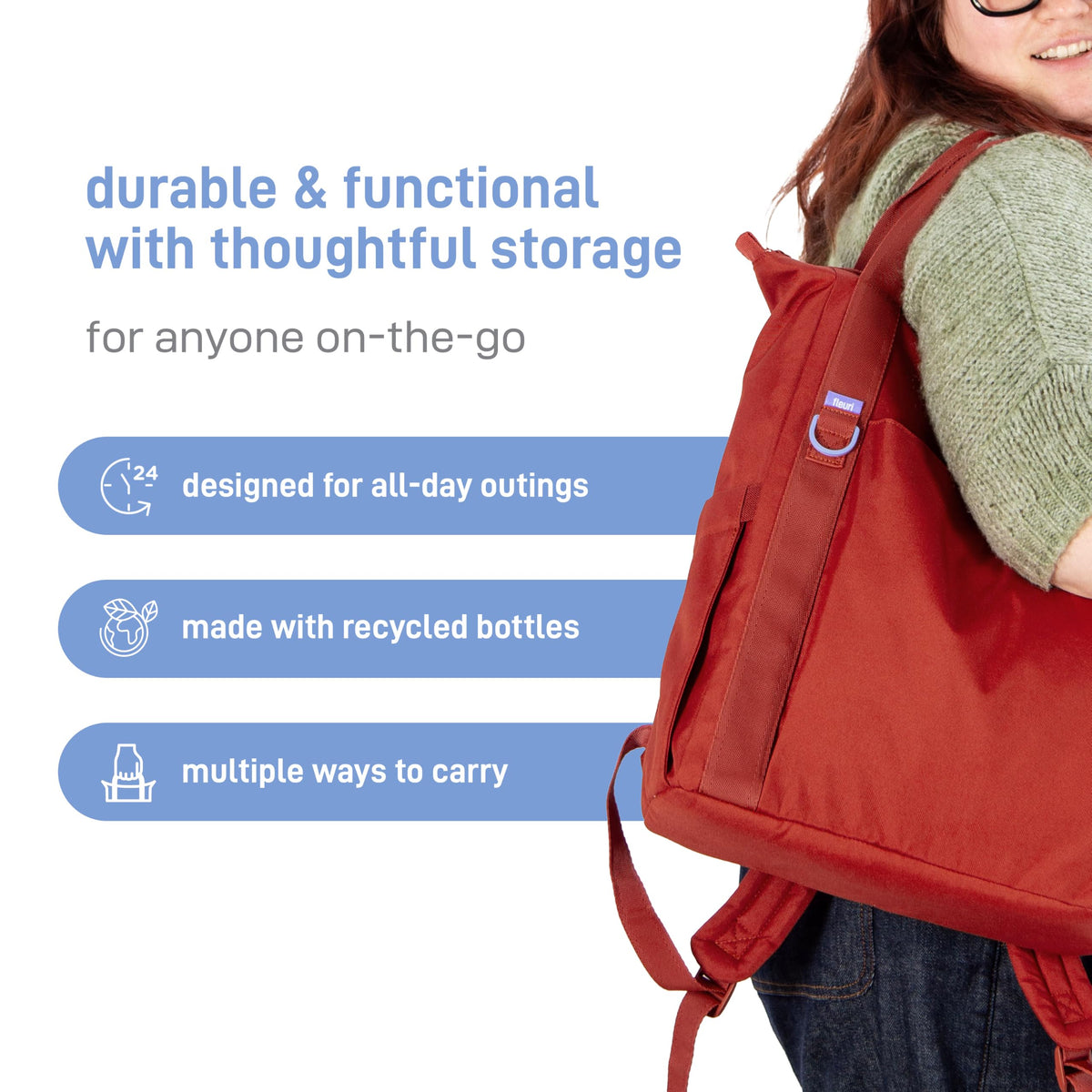 Fleuri All-Day Diaper Bag Backpack, Easy-Clean, Wild Poppy