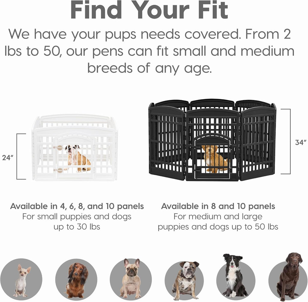 Dog Playpen with Door, 24” 4 Panel Pet Exercise Pen – Indoor Outdoor Puppy Play Pen, Portable Plastic Pet Fence for