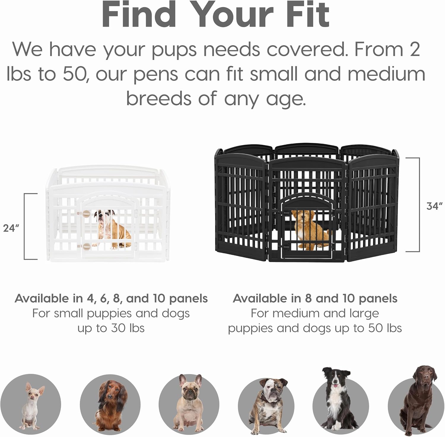 Dog Playpen with Door, 24” 4 Panel Pet Exercise Pen – Indoor Outdoor Puppy Play Pen, Portable Plastic Pet Fence for