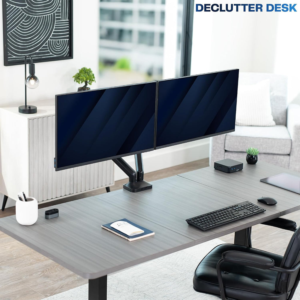Dual Pneumatic Arm Ultra-Wide Monitor Mount for up to 35 inch Screens, Holds 26.4 lbs per Arm, Desk Mount Monitor