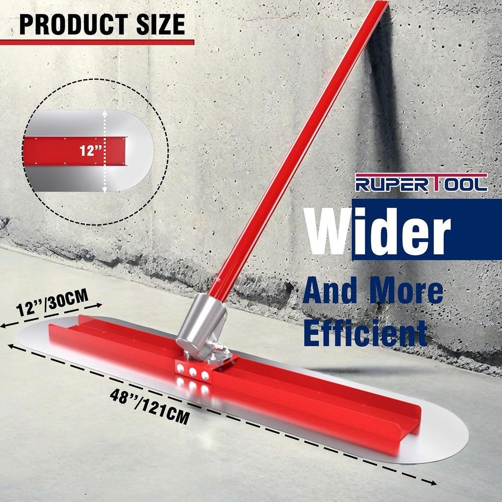 48''x12'' Concrete Bull Float Kit Fresno Round End Concrete Finishing Trowel Stainless Steel Trowel Board with 3