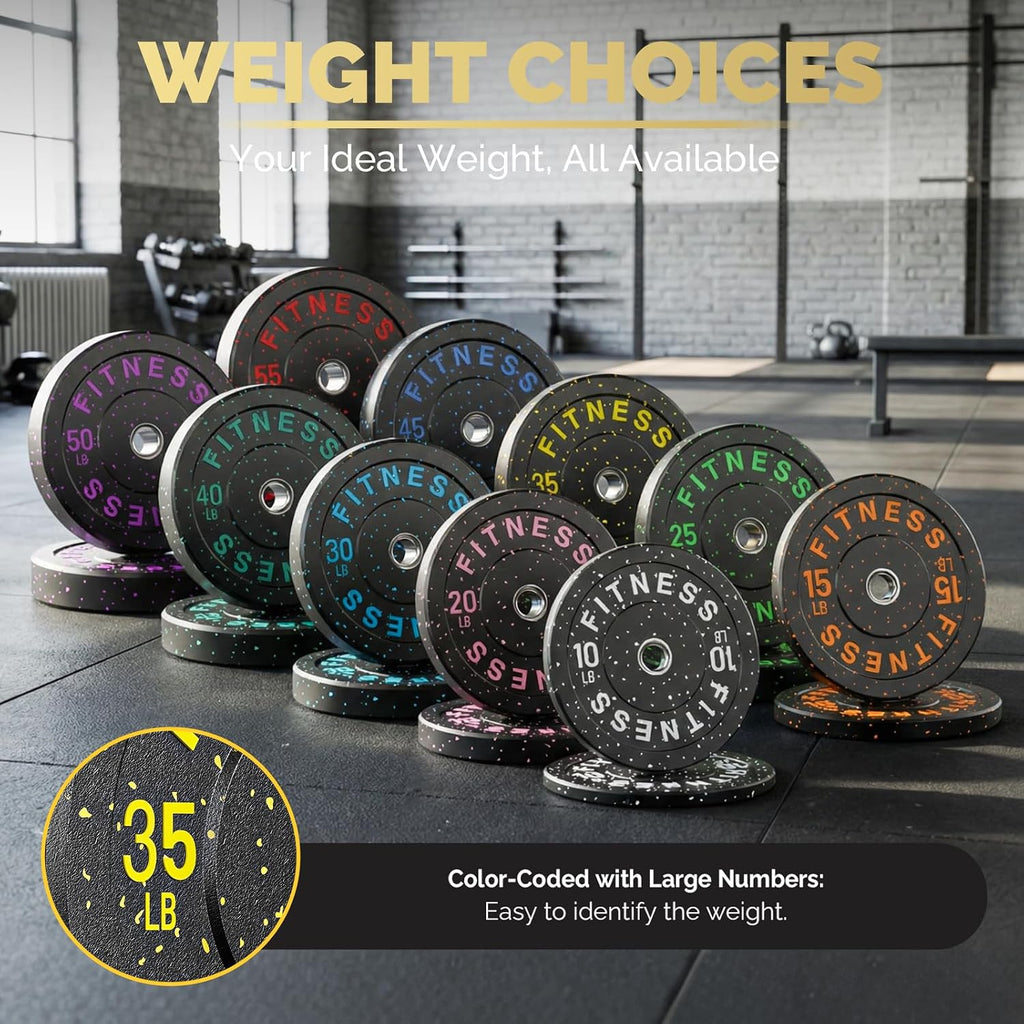 140-650lb 2" Bumper Plate High Bounce Weight Plates Strength Training | 2" High Bounce Bumper Plates Set