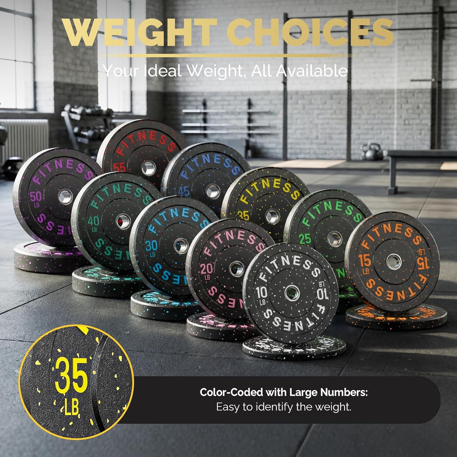 140-650lb 2" Bumper Plate High Bounce Weight Plates Strength Training | 2" High Bounce Bumper Plates Set