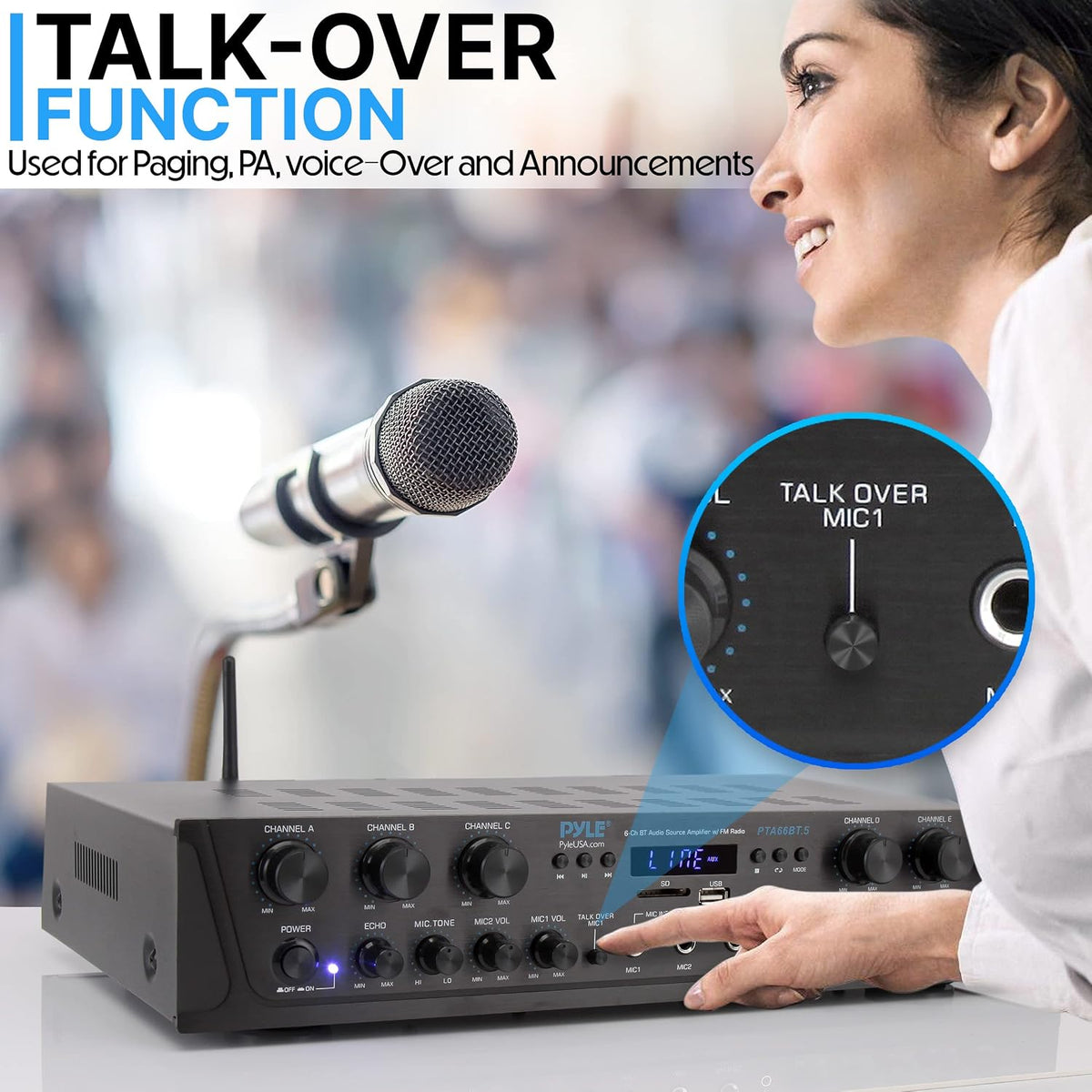 Bluetooth Home Audio Amplifier - 6 Channel Stereo Receiver Amp, 600 Watt Power, Commercial or Karaoke with Mic