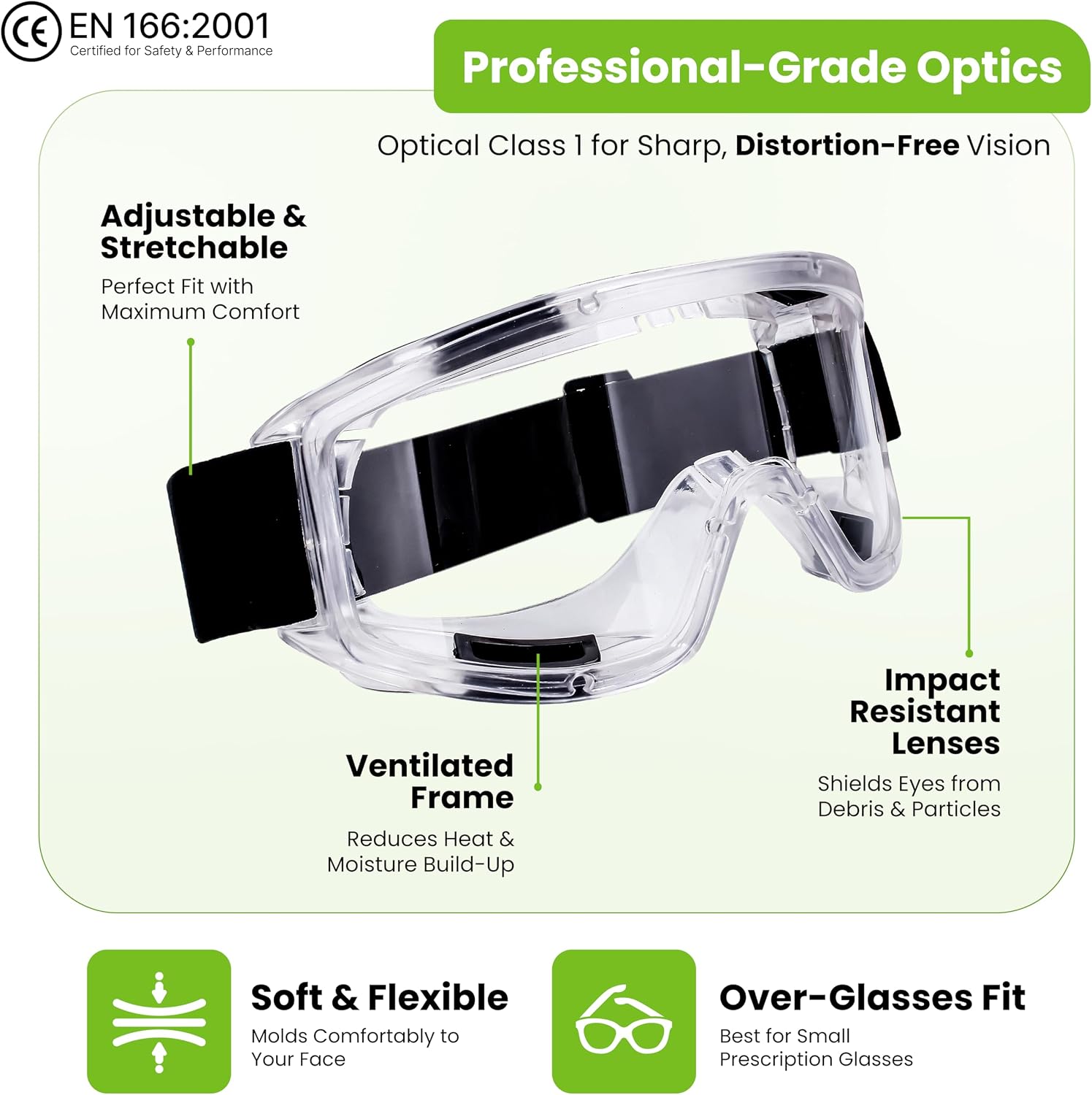 Vision-1000 Anti-Fog Safety Goggles, ANSI Z87.1 Anti-Scratch | Impact-resistant protective goggles for Painting