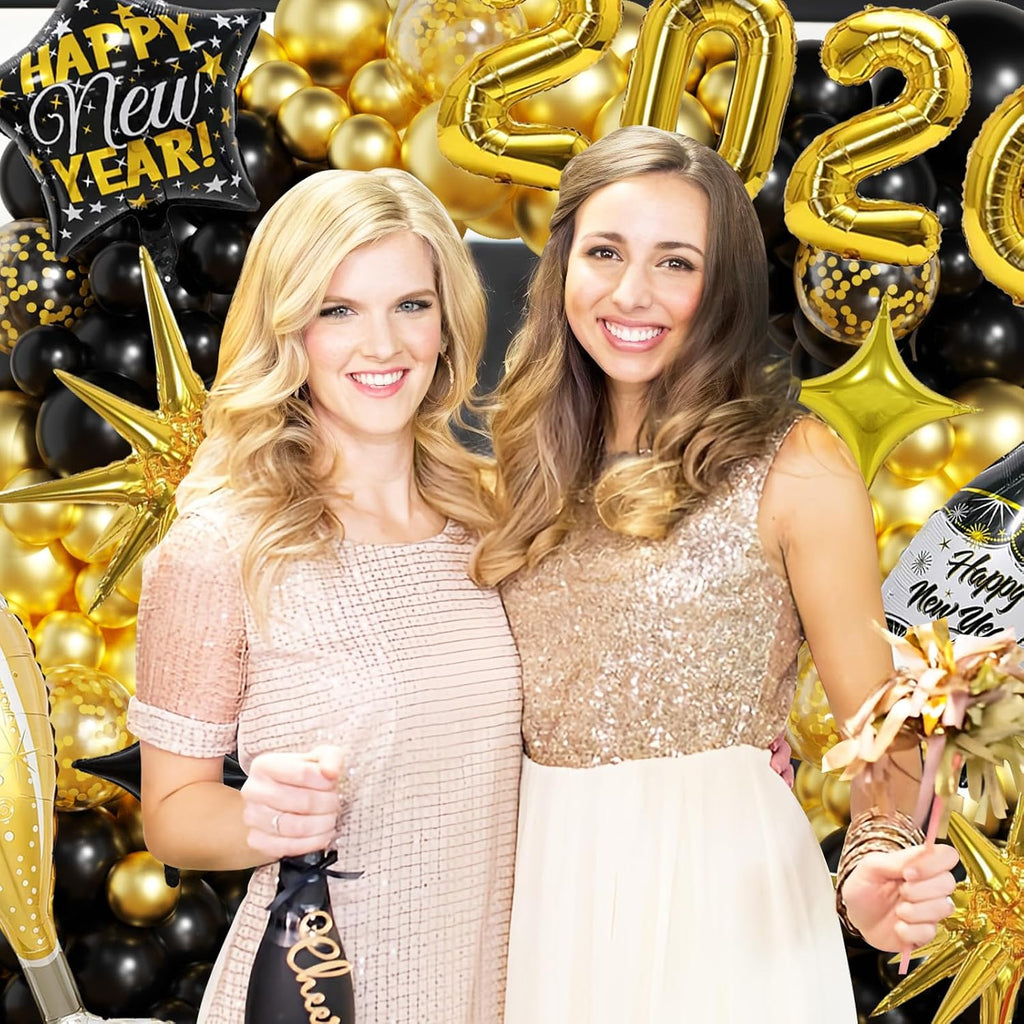 New Years Decorations 2026 Eve Party Supplies with Black Gold Confetti Balloons 2026 Number Balloons New Year Banner