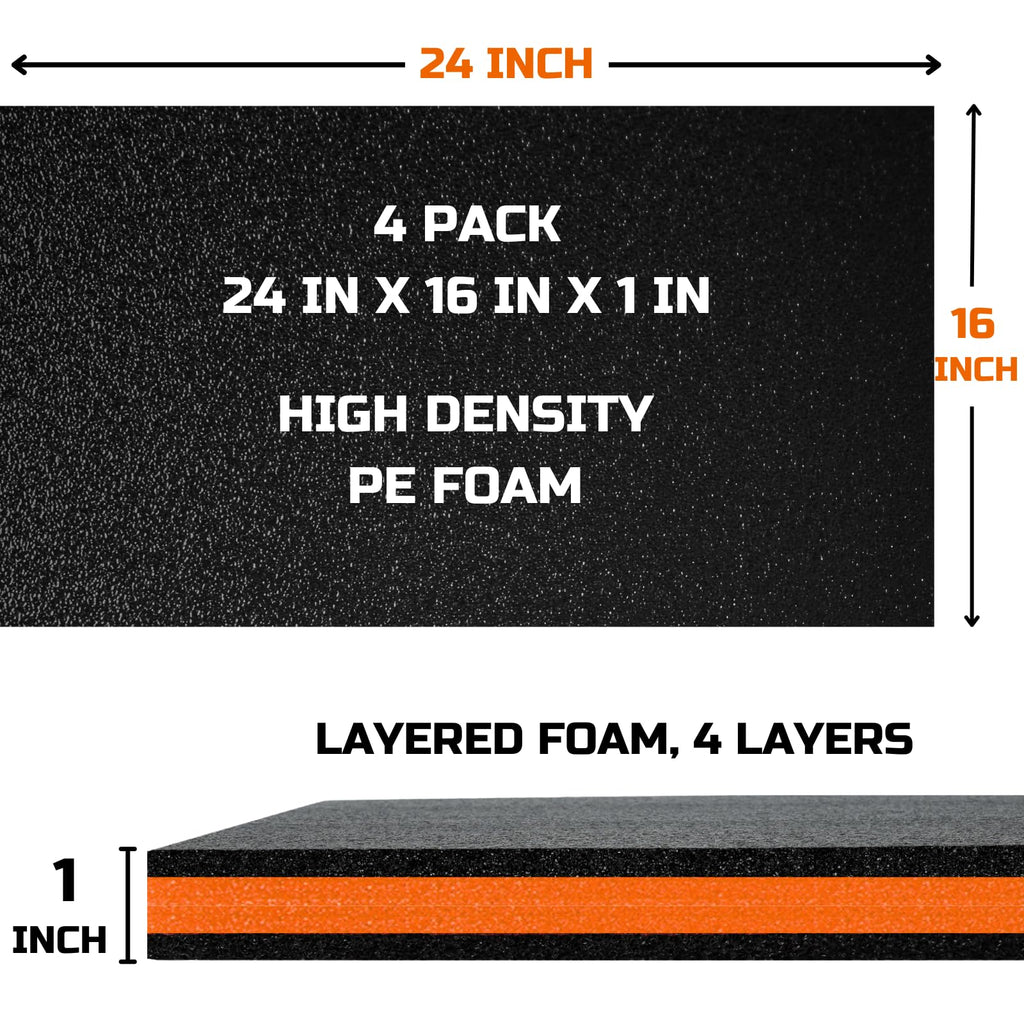 Tool Box Foam Organizer 24x16x1 inch 4Pack, Kaizen Sheets for Pro Tool Control, Custom Tool Shadow Inserts for Cases