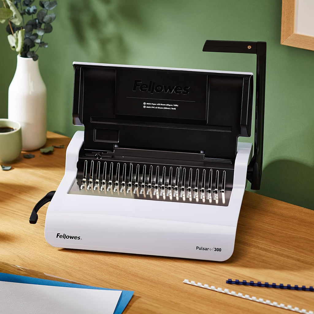 Binding Machine for Small Office - Pulsar+ 22-Hole, 300 Sheet Manual Paper Punch Comb Binder Machine with Starter Kit
