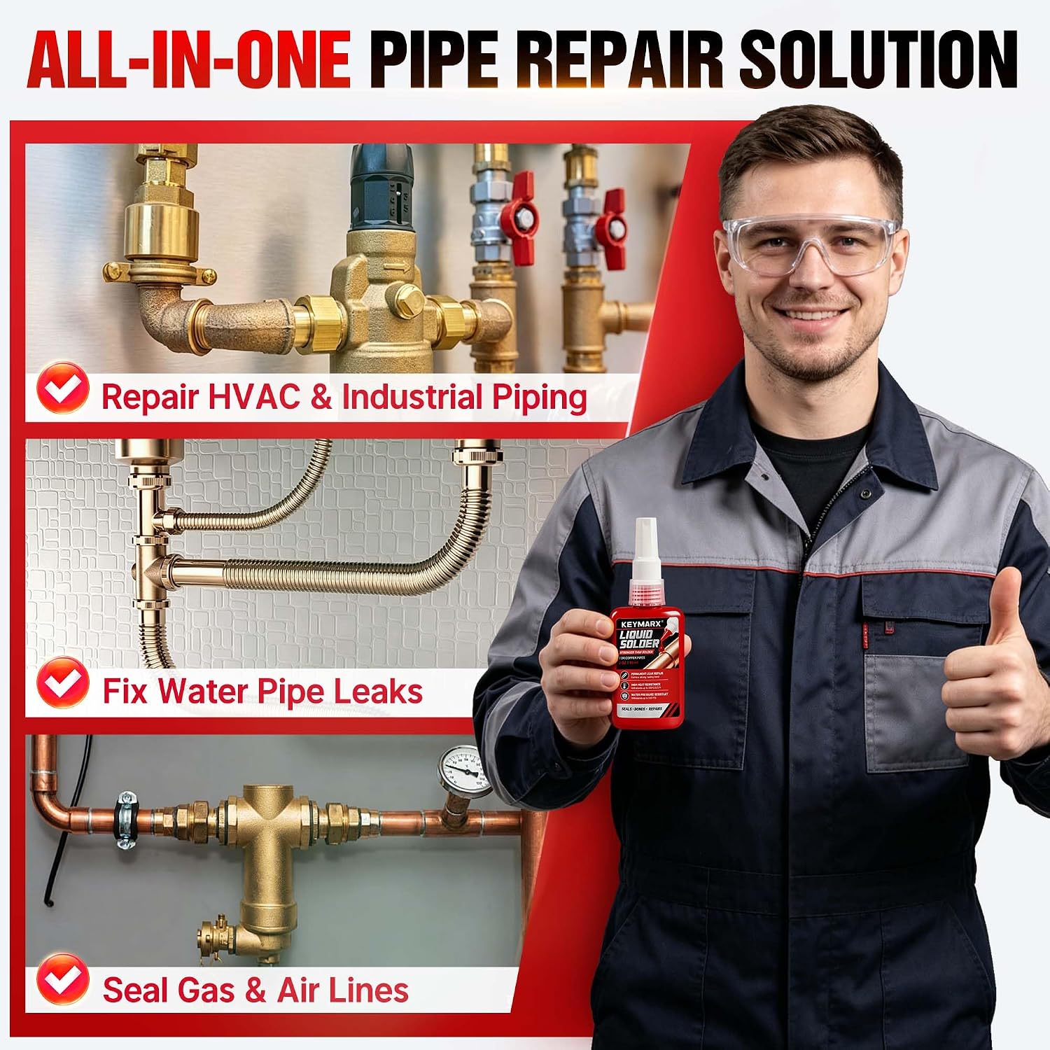 2 oz Liquid Solder for Copper & Brass, No Heat Plumbing Soldering Kit, Instant Leak Seal up to 500 PSI, Safe from