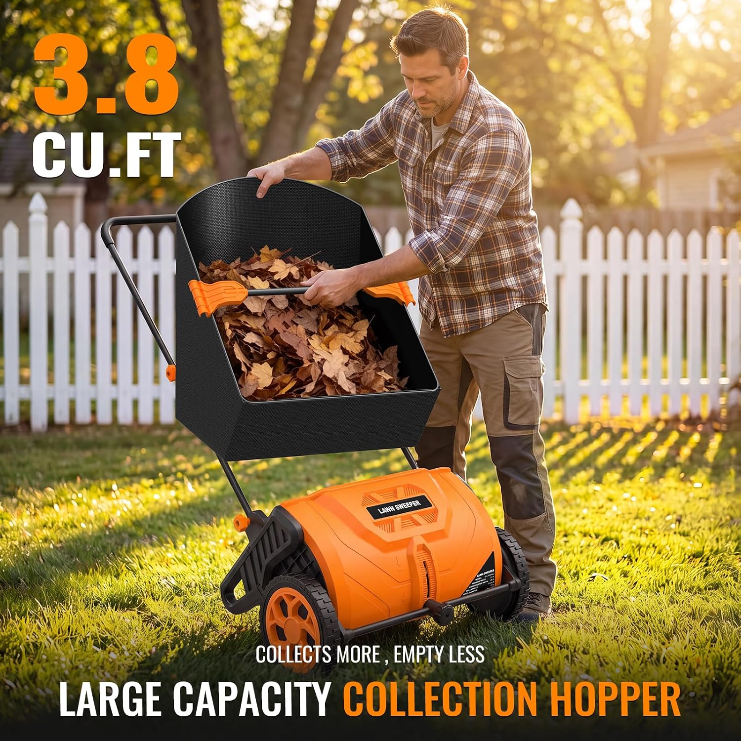 26 Inch Push Lawn Sweeper, 3.8 Cu. ft Grass Cutter, Hopper Bag