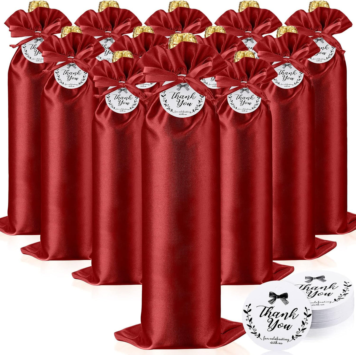 12 Pcs Red Satin Wine Gift Bags, Gift Giving