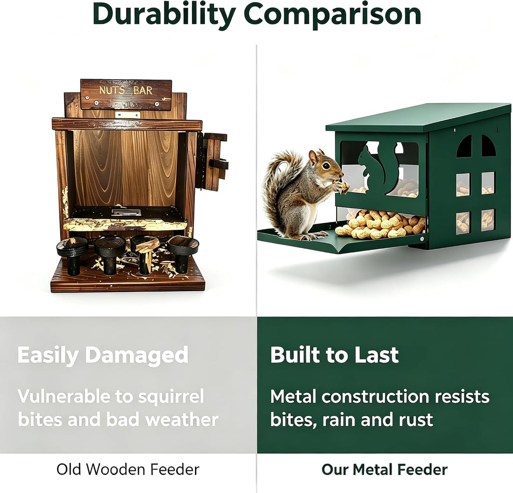 Squirrel Feeder for Outside, Durable Full Metal Squirrel Food Box, Large Capacity Chipmunk Feeder, Weather-Proof