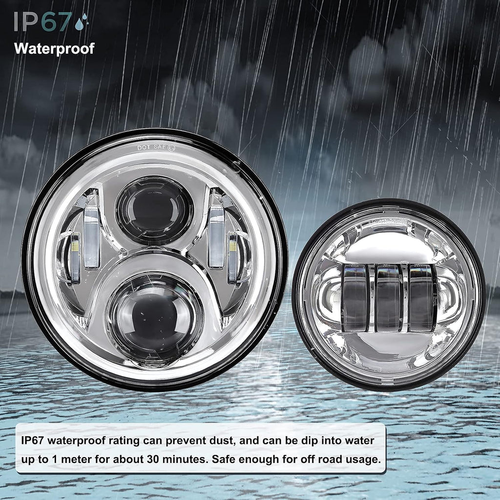 7 inch Motorcycle LED Headlight 4.5" Fog Passing Lights DOT Kit Compatible with Harley Davidson Fat Boy Street Glide