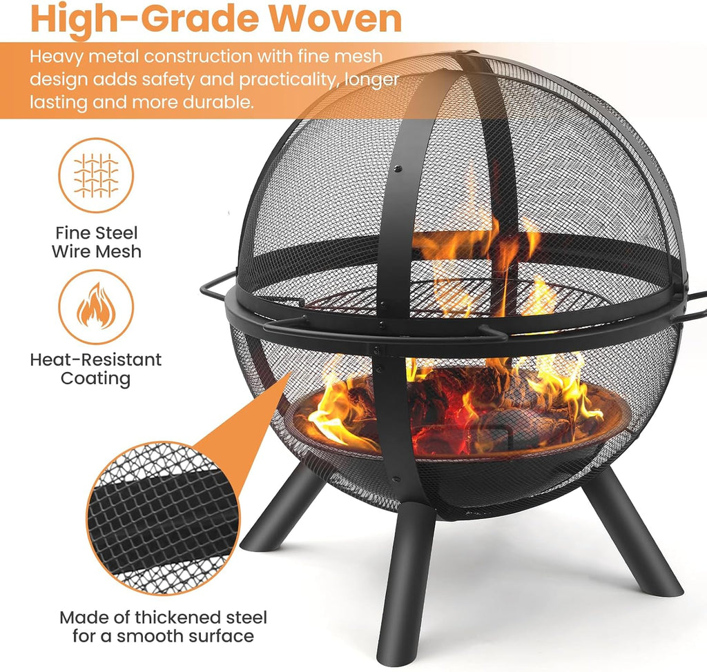 Ball of Fire Pit fire Ball with BBQ Grill fire Globe Pit Large Round fire Pit,Patio Fire Pit Fireplace for Camping