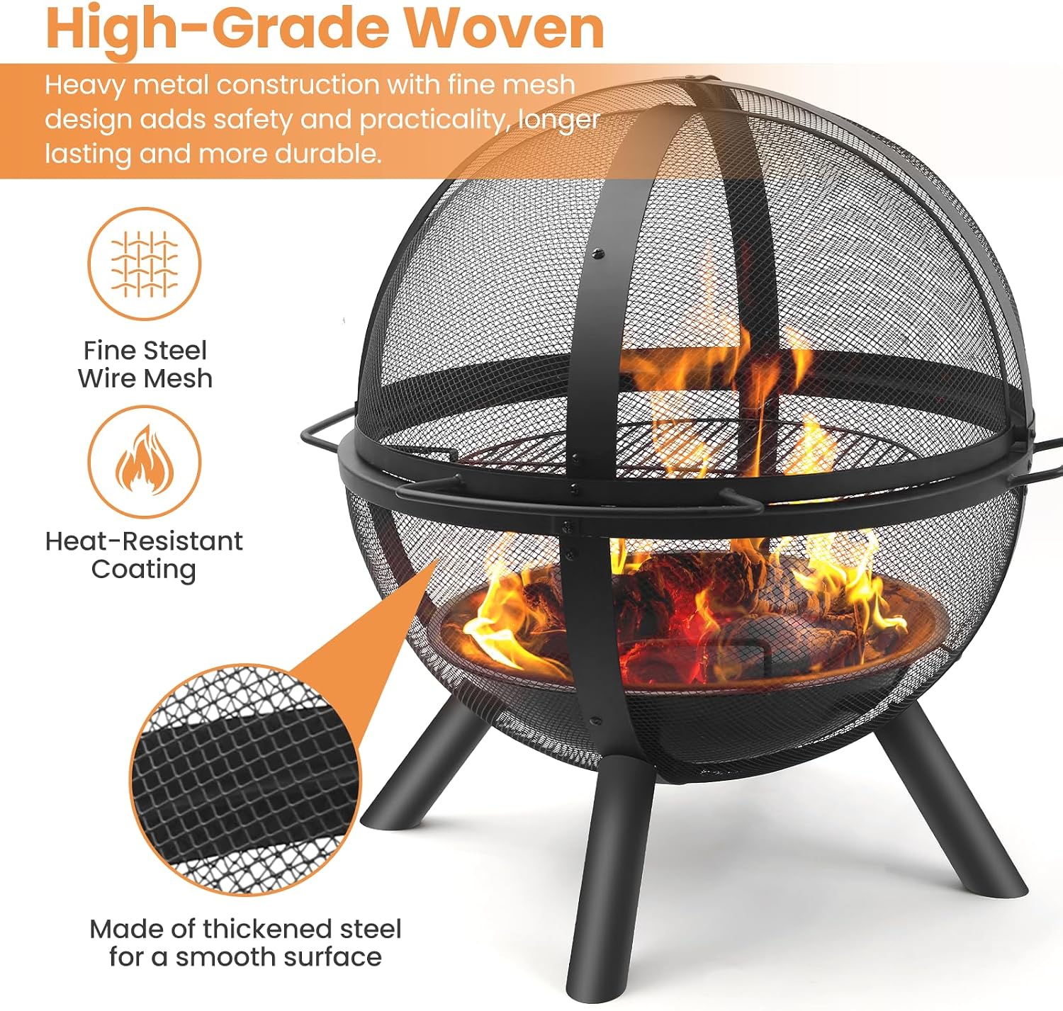 Ball of Fire Pit fire Ball with BBQ Grill fire Globe Pit Large Round fire Pit,Patio Fire Pit Fireplace for Camping