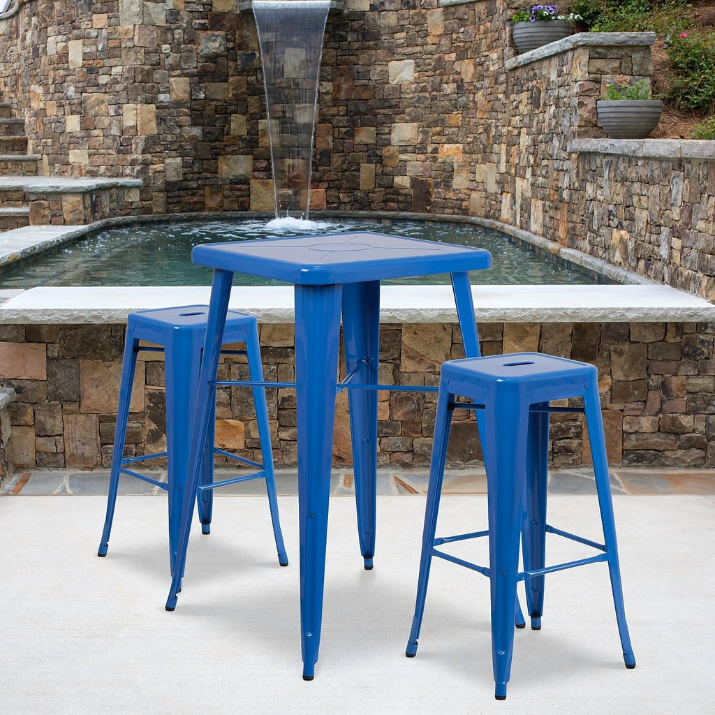 30 in Metal Indoor/Outdoor Backless Barstool, Blue, 4-Pack