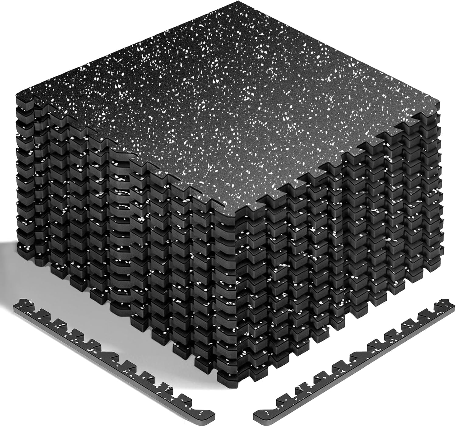 0.56'' Thick 12 Pcs 48 Sq Ft Exercise Equipment Mats - High-Density Rubber Top EVA Foam Interlocking Mats, 24x24in