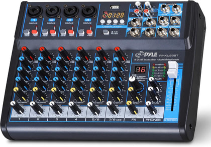 8 Channel DJ Audio Mixer, Bluetooth, DSP FX, USB, Audio Interface | +48V Phantom Power, 16Bit DSP Processor, USB-A