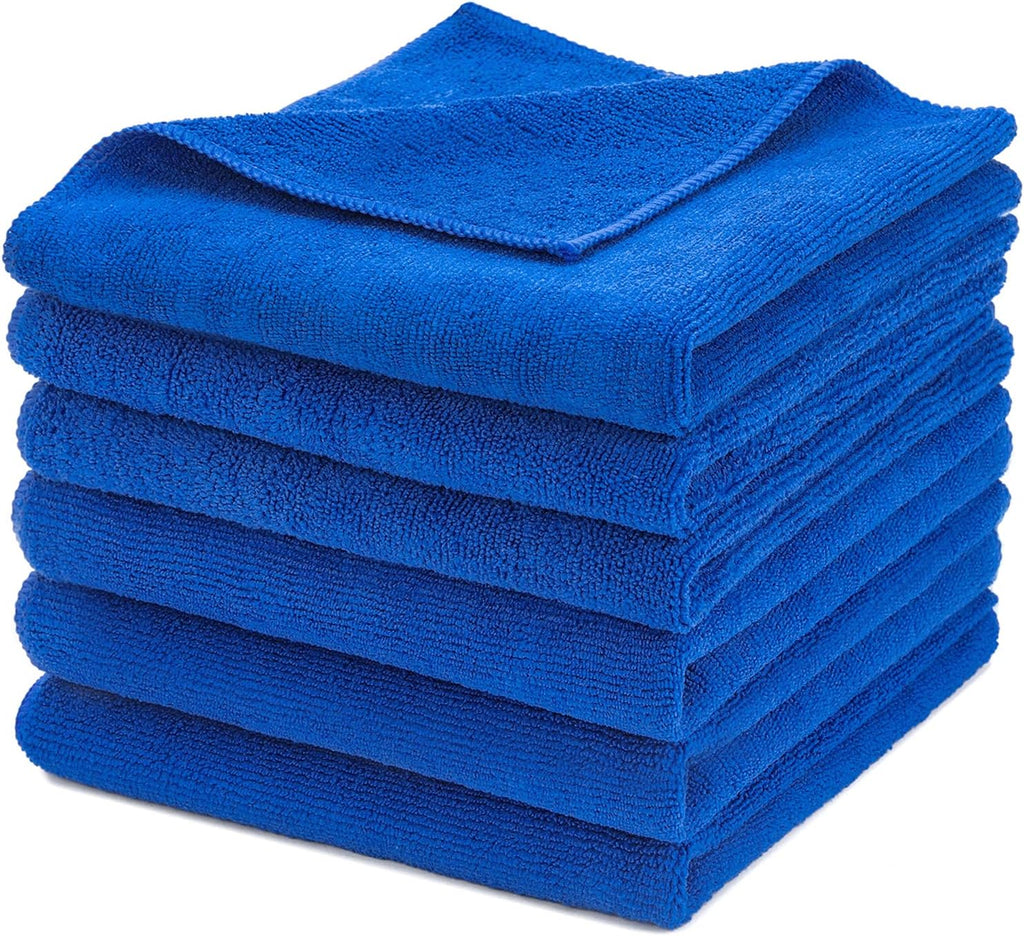 Premium Microfiber Detailing Towels, 340 GSM Lint Free Car Buffing Waxing Polishing Drying Towels (6, Blue, 16x16 Inch)