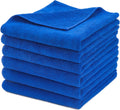 Premium Microfiber Detailing Towels, 340 GSM Lint Free Car Buffing Waxing Polishing Drying Towels (6, Blue, 16x16 Inch)