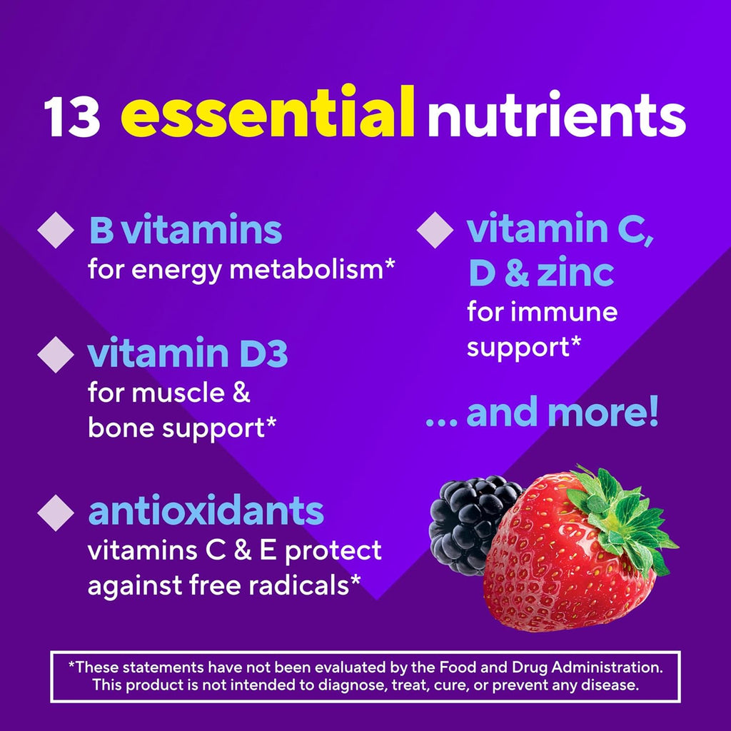 Adult Gummy Vitamin Supplement for Men, Berry Flavored, A, C, D, E, B6, B12, Daily, 120 Count, 60 Day Supply