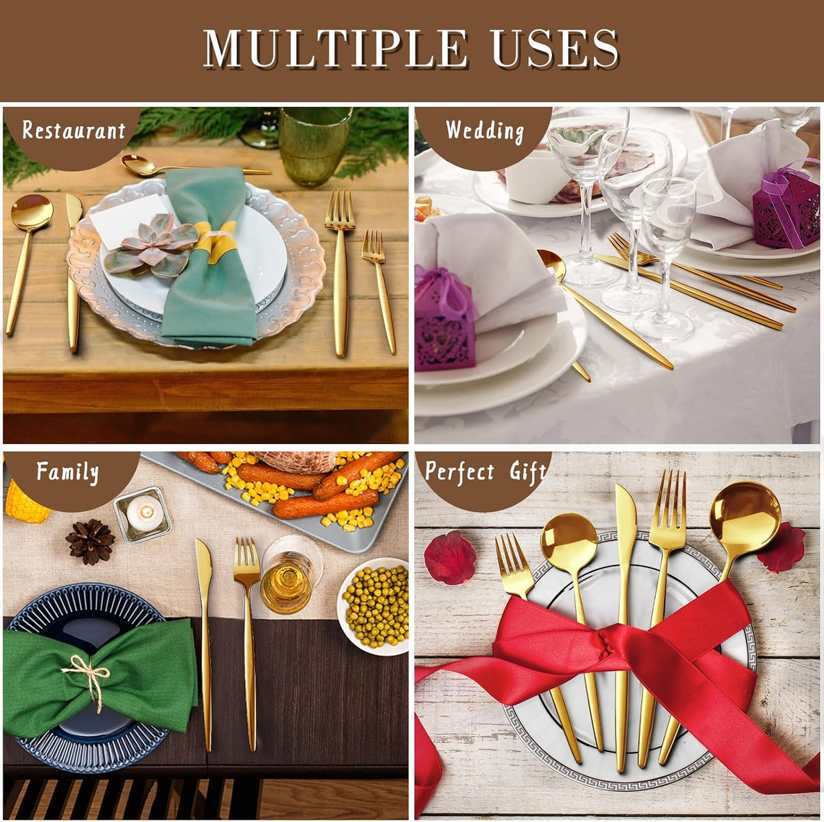 40-Piece Gold Silverware Set for 8, Stainless Steel Flatware Set
