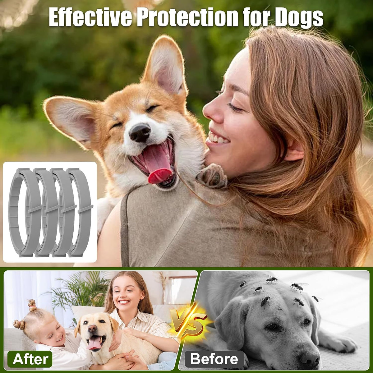 Dog Collars for Small Medium Large Dog, Flea & Tick Collar Adjustable, Gray