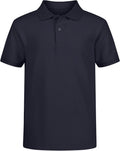 Boys' School Uniform Short Sleeve Polo Shirt, Button Closure, Comfortable & Soft Pique Fabric