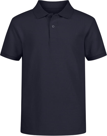 Boys' School Uniform Short Sleeve Polo Shirt, Button Closure, Comfortable & Soft Pique Fabric