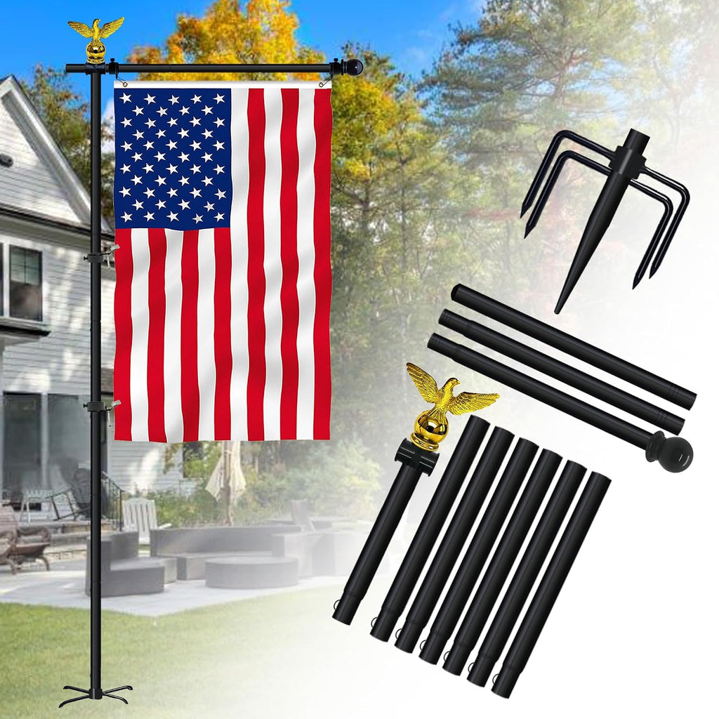 10FT Adjustable Garden Flag Pole Stand with Eagle Top | For 3x5 Feet & 28x40 Inch Flags, Heavy Duty Free standing