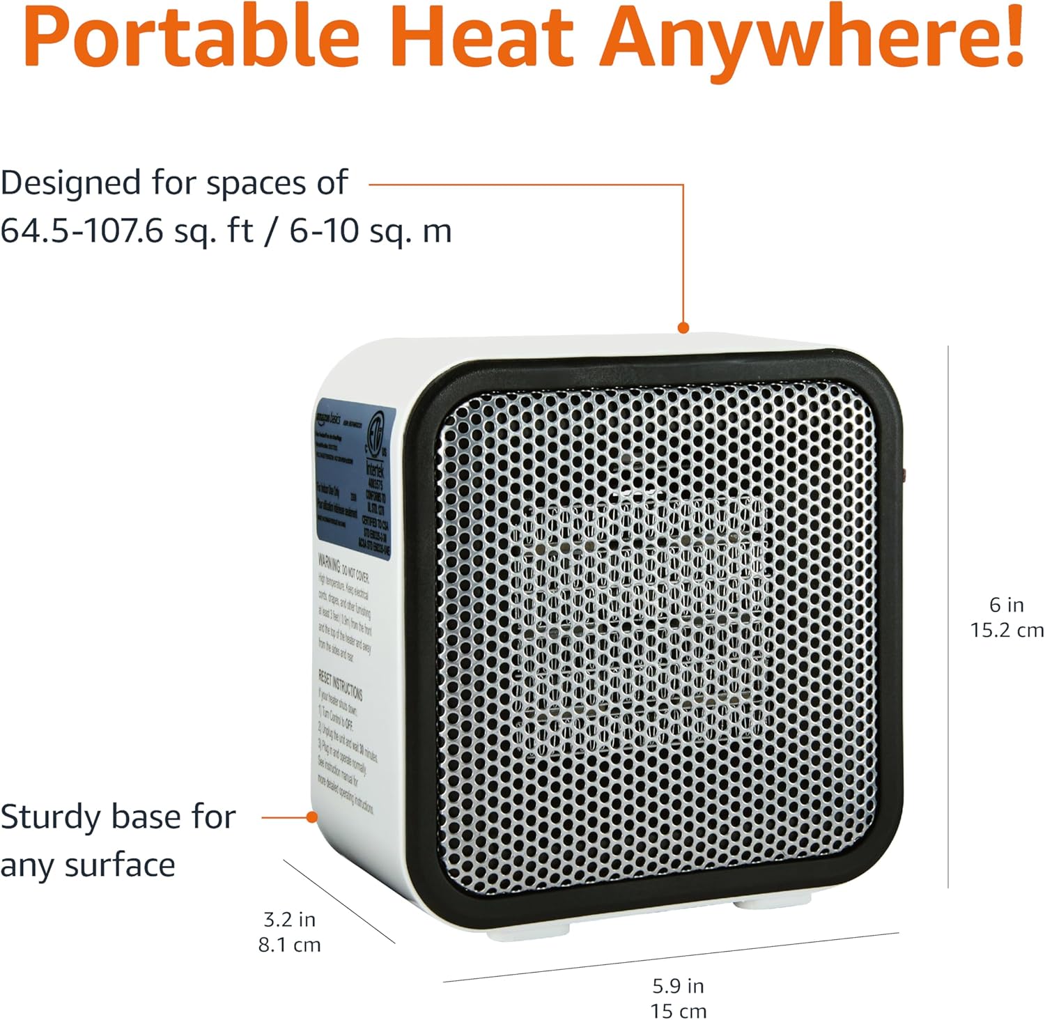 Ceramic Space Heater, Portable Mini Heater for Office Desk, 500W, With Tip-Over Protection, Lightweight 1.4 lbs