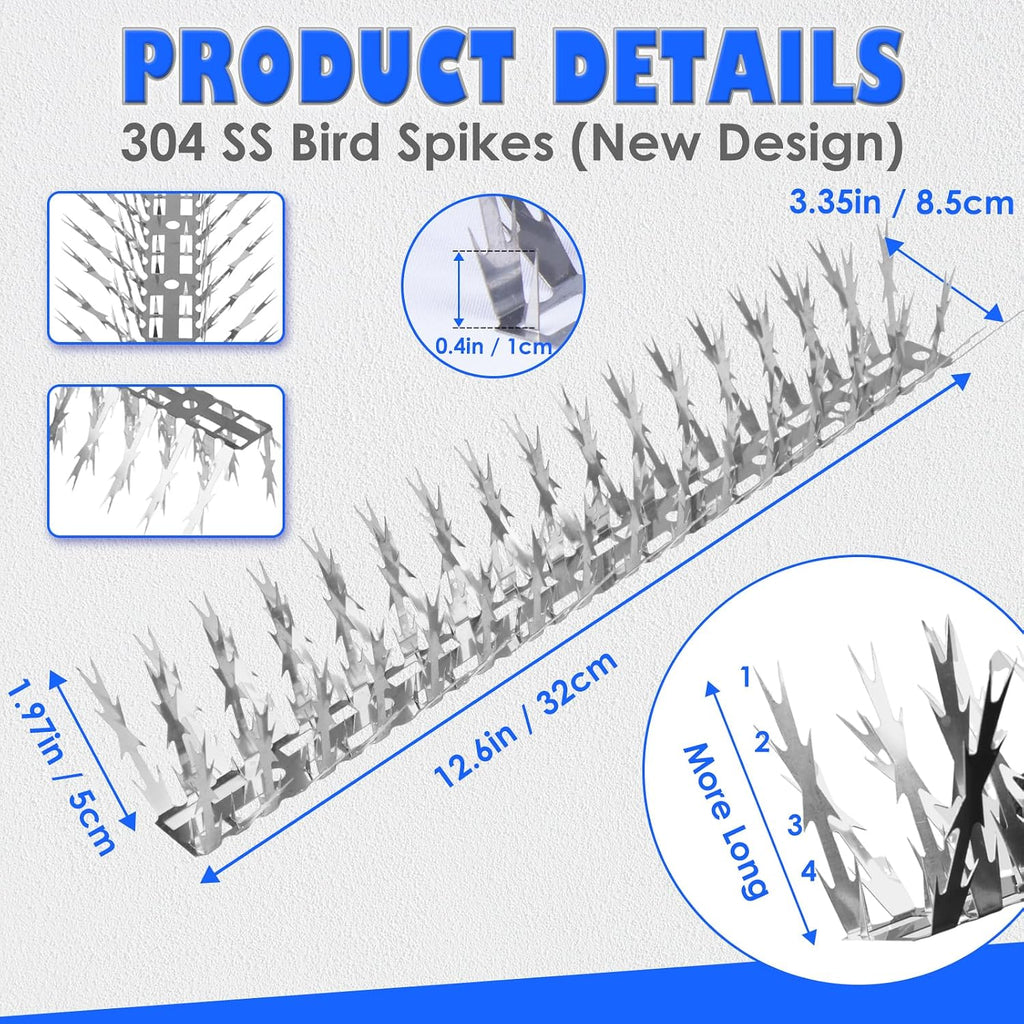 Bird Spikes for Outdoor – 5 FT Stainless Steel Pigeon Spikes to Help Keep Birds, Squirrels, and Woodpeckers Away –