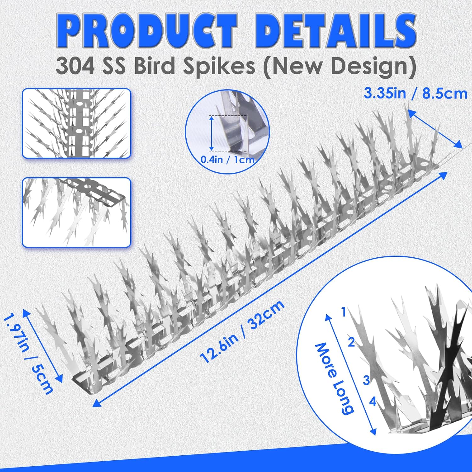 Bird Spikes for Outdoor – 5 FT Stainless Steel Pigeon Spikes to Help Keep Birds, Squirrels, and Woodpeckers Away –