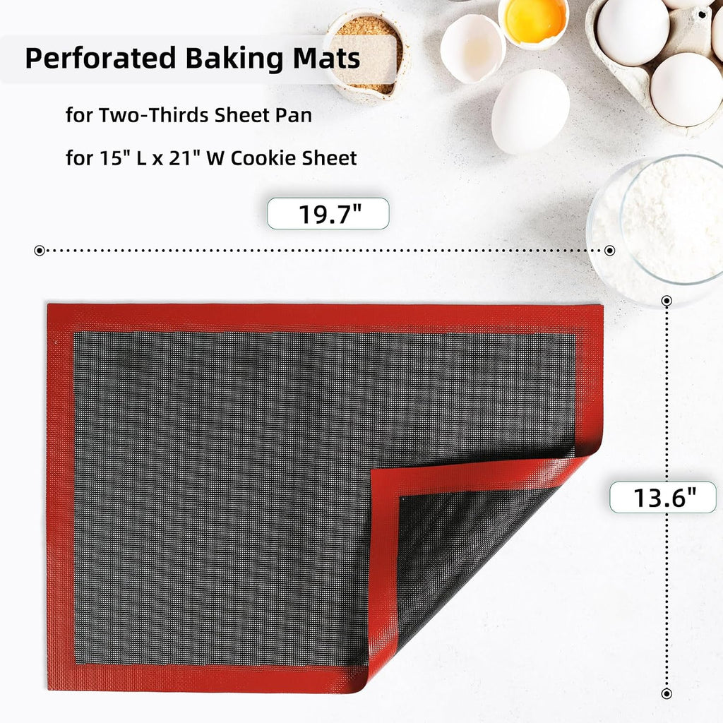 Perforated Silicone Baking Mat for Two-Thirds Size Pan, Non-Stick Eclair Baking Mat for 15x21 Big Sheet, Reusable