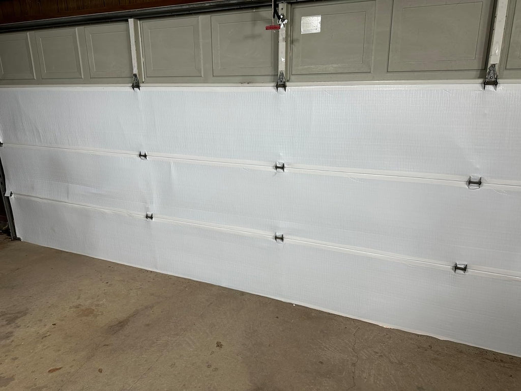 ㅤ Insulation White Reflective Foam Core Tearproof 2 Car Garage Door Insulation Kit 18FT (Wide) x 7FT (HIGH) to Cool