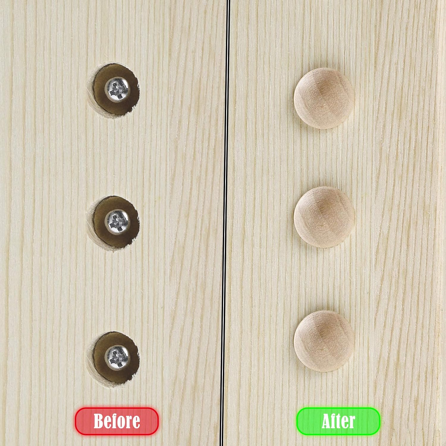 50 Pcs 1/2 Inch Wood Plugs for Screw Holes, Wooden Button Screw Hole Covers Wood Hole Plugs for Furniture Cabinets