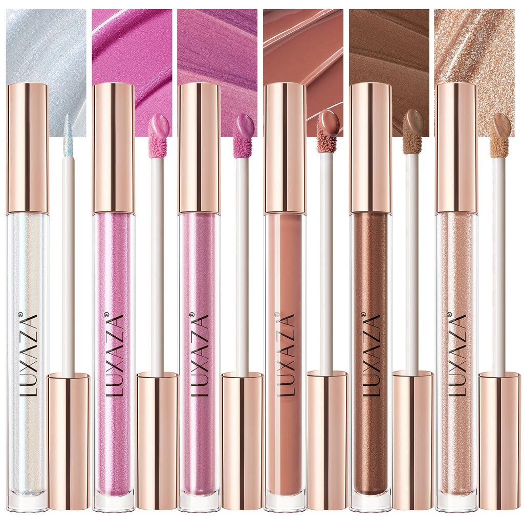 6PCS Neutral Liquid Eyeshadow Pink Brown Eye Shadow Set Matte Shimmer Glitter Long Lasting Waterproof Eyeliner