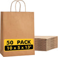 Large Brown Gift Paper Bags 50 Pack 10x5x13 in with Handles