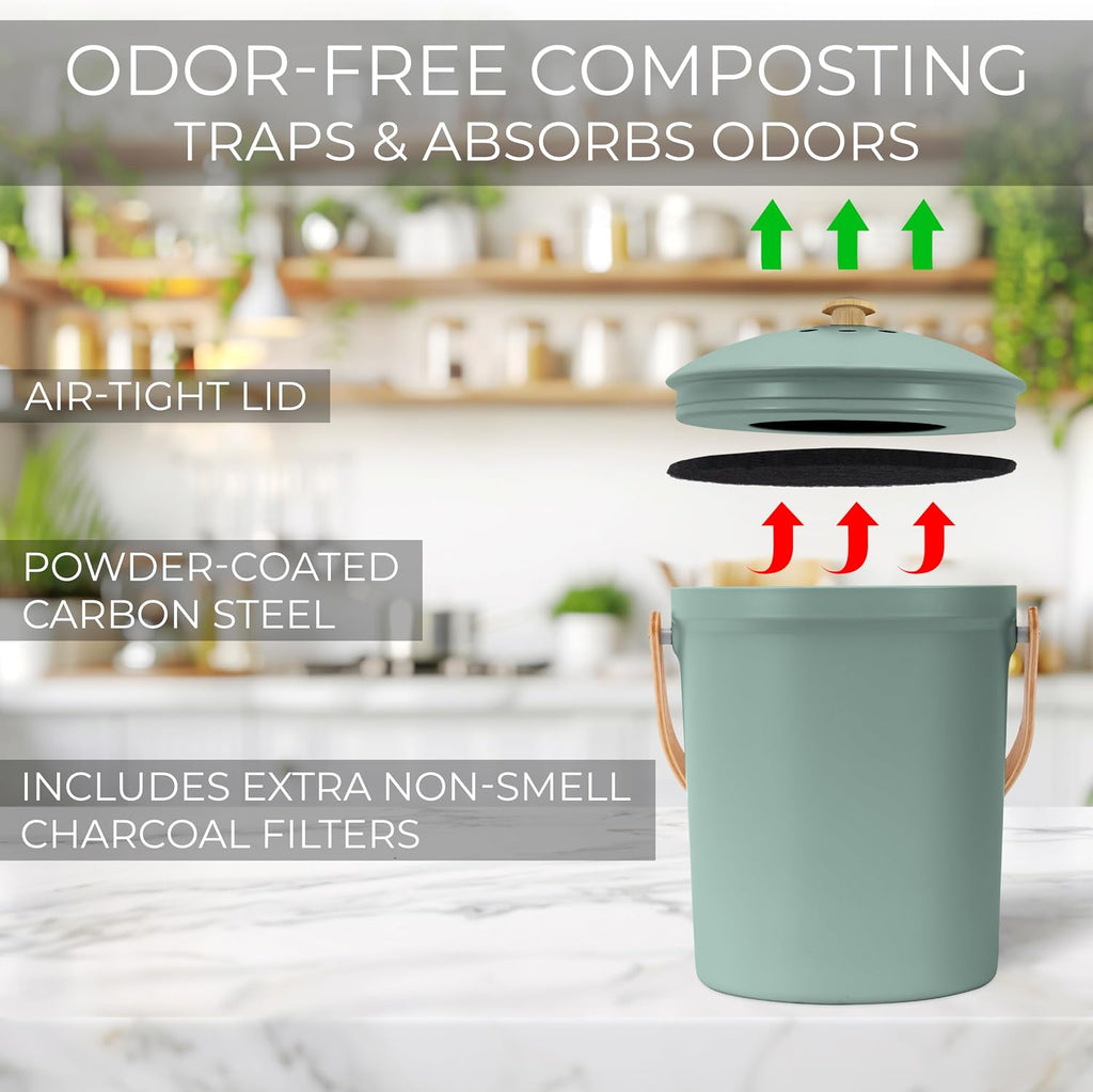 Beautiful Kitchen Compost Bin with Smell Proof Lid - Rust Proof and Odorless Compost Bucket for Your Countertop with