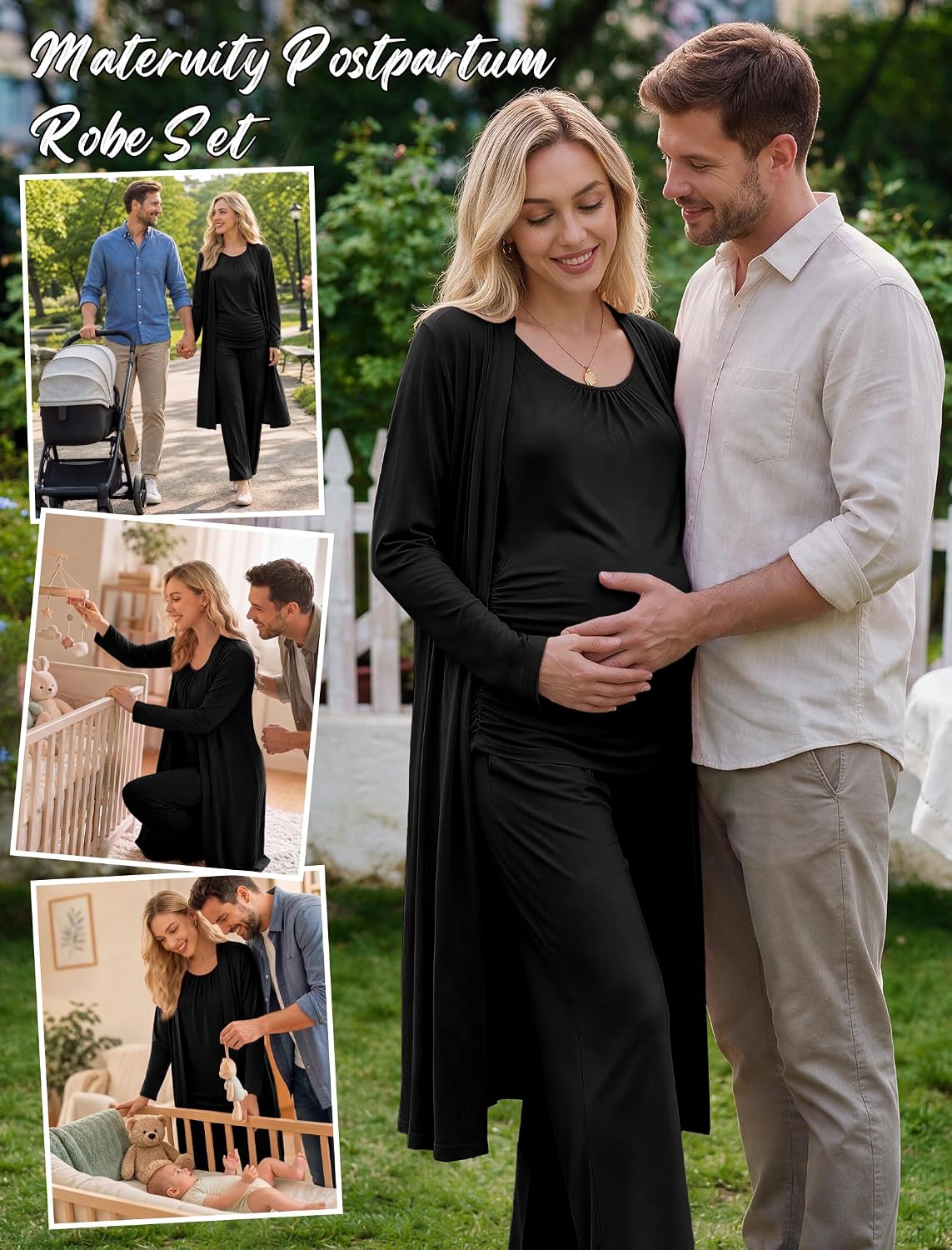 Women 3PCS Maternity Robe Sets Nursing Pajamas Postpartum Breastfeeding Pjs