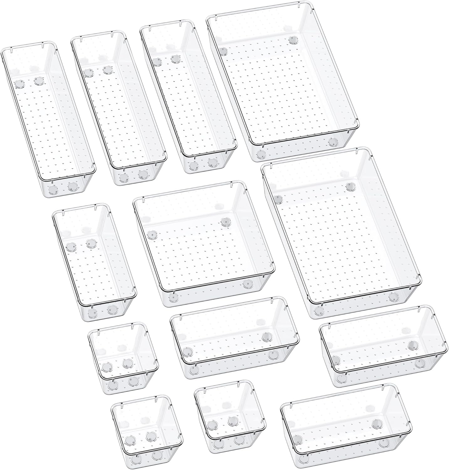 13-Piece Drawer Organizers with Non-Slip Silicone Pads, 5-Size Desk Bathroom Drawer Organizer Trays Storage Tray for