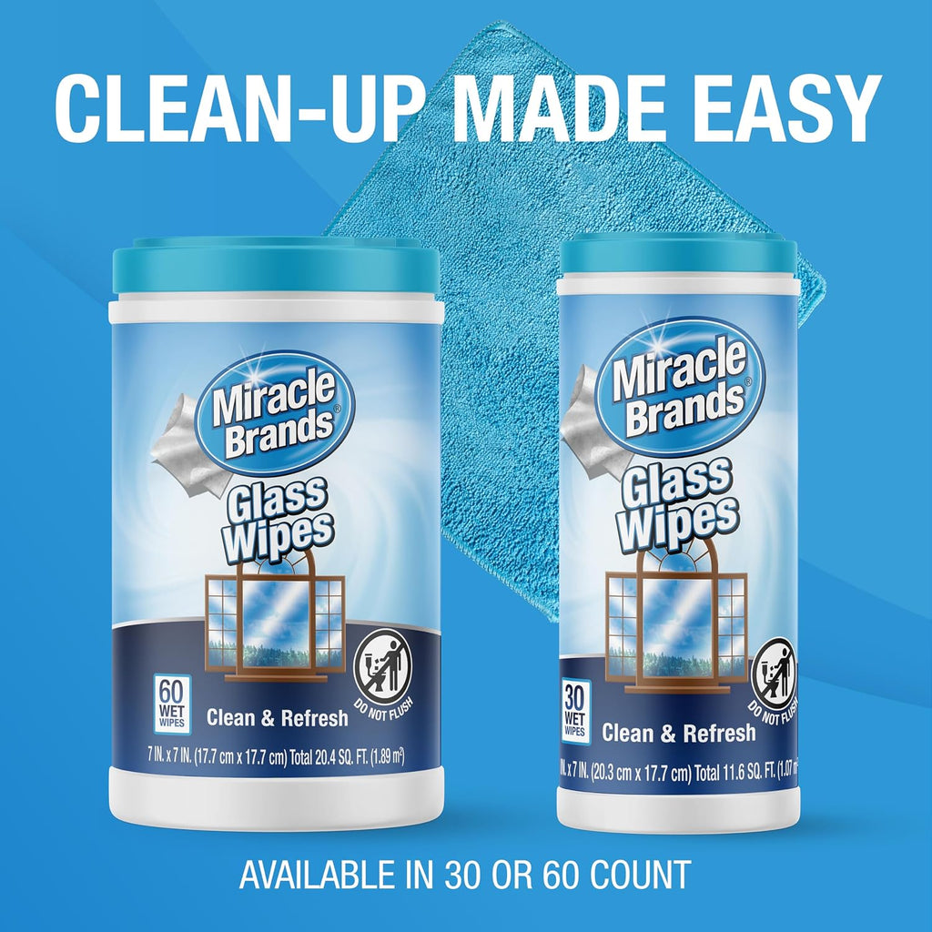 for Glass, Disposable and Streak Free Cleaning Wipes for Mirrors, Windows, Kitchen, Home, and Auto- (60 Count (Pack