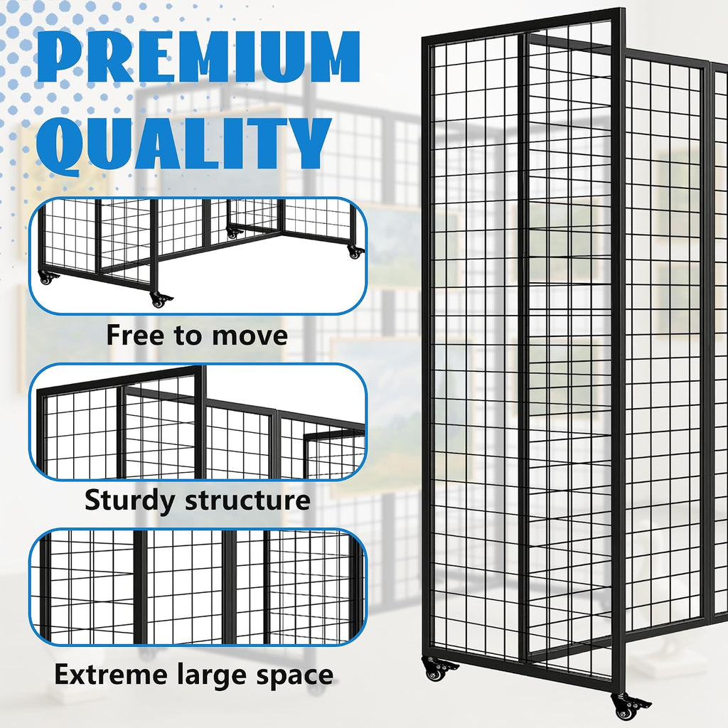 Grid Wall Panels, Grid Wall with Wheels,4x5.5Ft Gridwall Panel Display Stand,Sturdy Art Display Panels, Grid Display