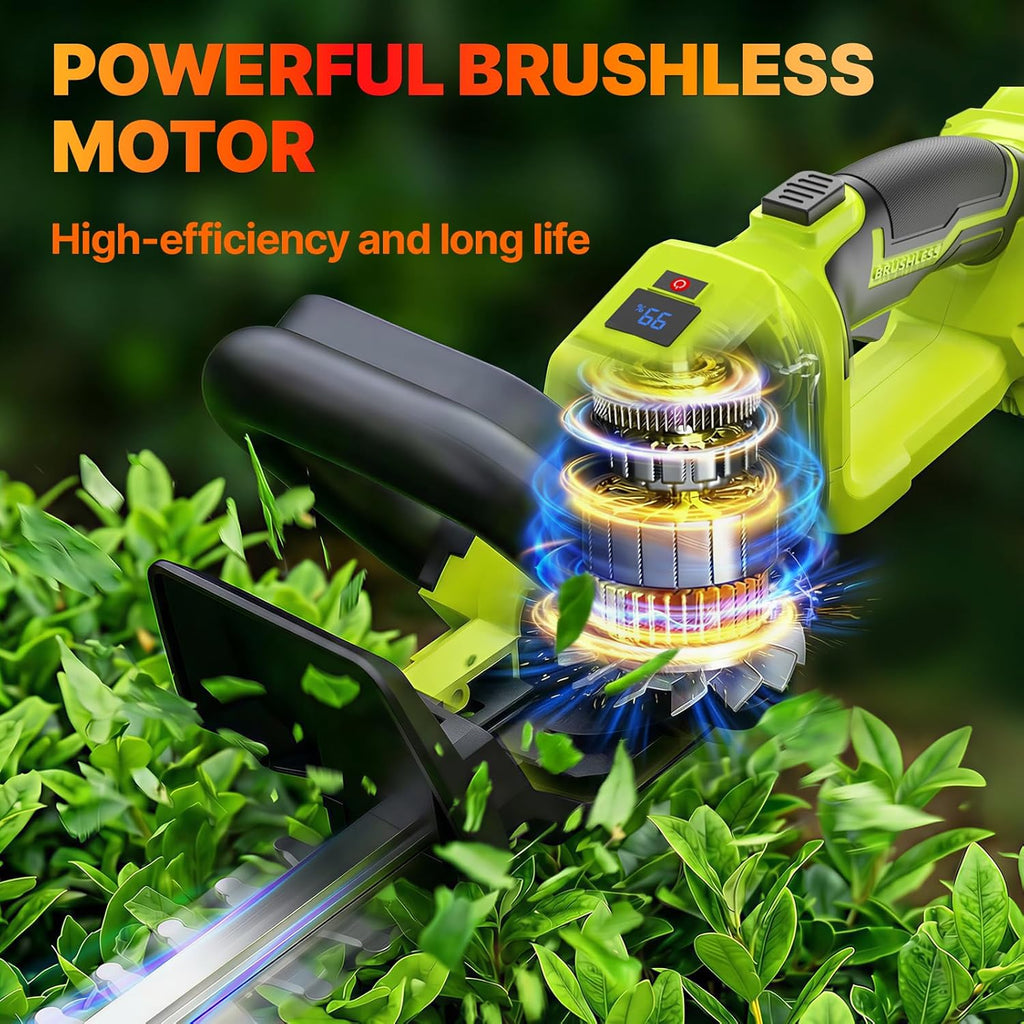 20-Inch Brushless Cordless Hedge Trimmer with 2×3.0Ah Battery, 21V Electric Bush & Shrub Trimmer with Display