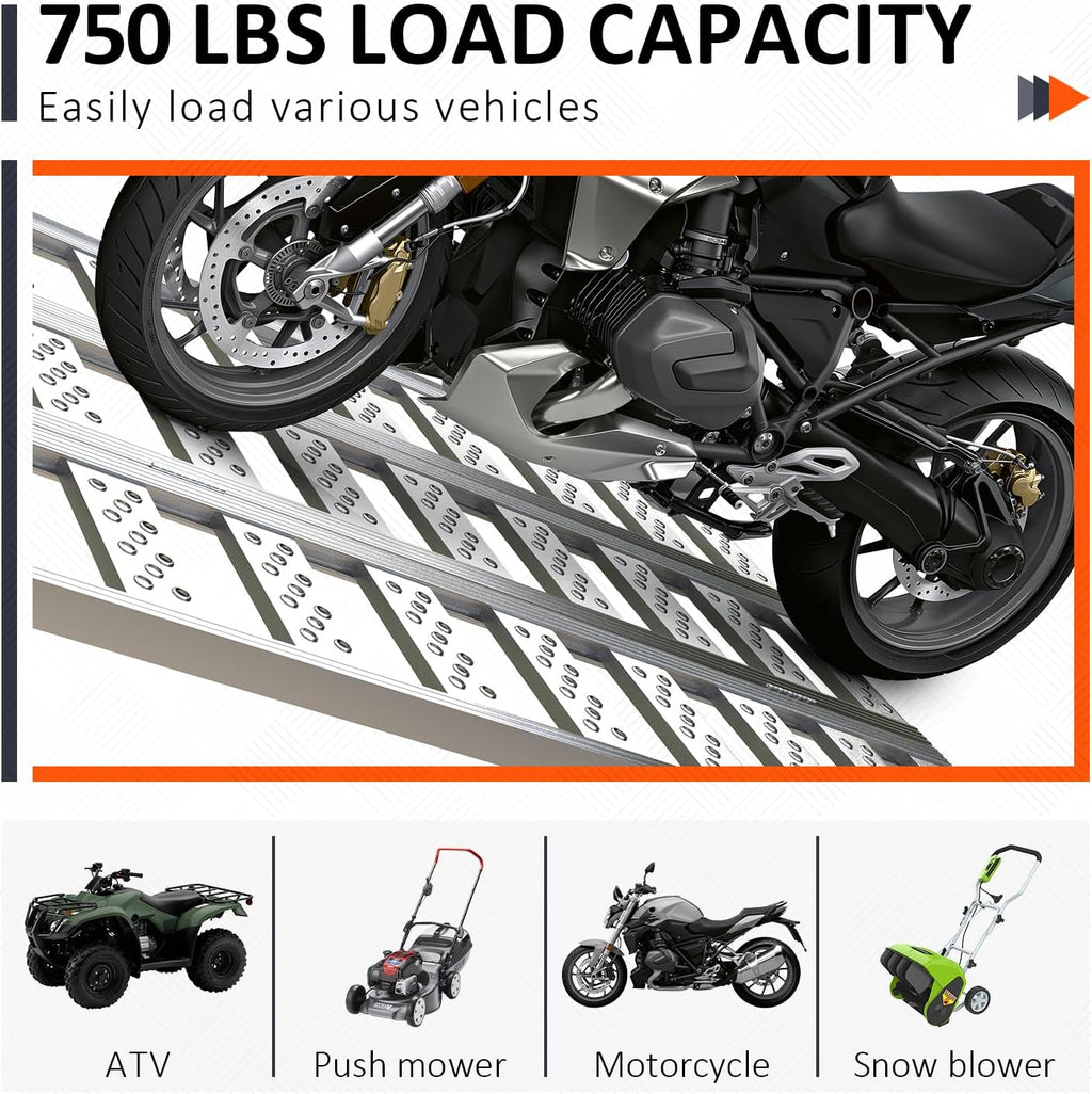 Aluminum Tri-Fold Ramp with Treads, 1600 lbs Capacity/535lbs per Section, ATV Ramp with Load Straps for Motorcycles