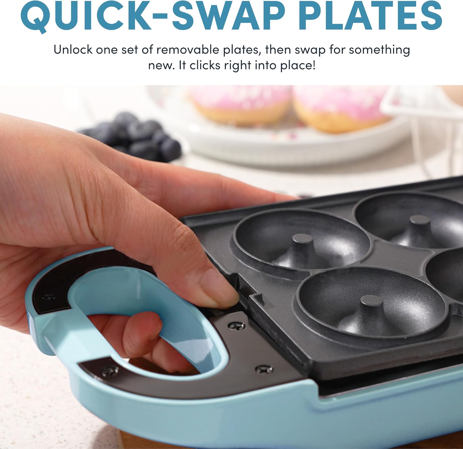 Swap & Flip Waffle Maker with Removable Plates: 3-in-1 Panini Press, Mini Donut Maker, and Waffle Iron